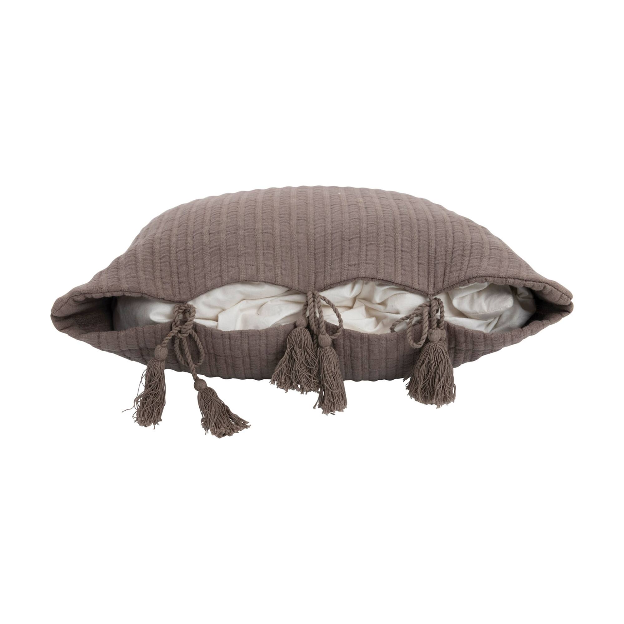Hello Honey® Gray Woven Cotton Pillow with Tassel Ties